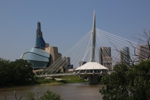 A view of the Canadian Museum of Human Rights and Esplanade Riel.