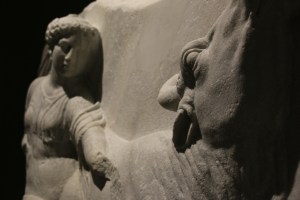 An image of the goddess Nike and the bull at the Olympus exhibit at the WAG. 