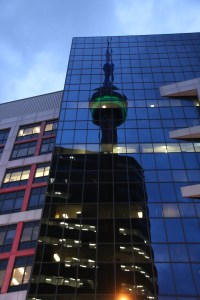 A reflection of the CN Tower. 