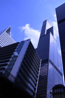 The Willis/Sears Tower as seen from the river when it was still sunny out.